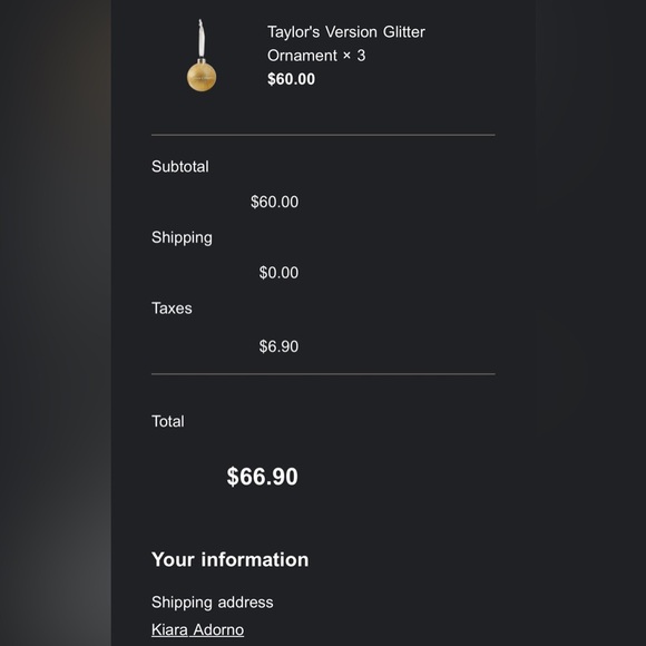 TAYLOR SWIFT TAYLOR'S VERSION GLITTER
ORNAMENT - Picture 2 of 4